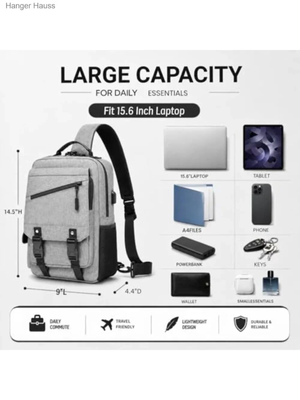 Large Capacity Anti Theft Sling Bag Crossbody for Men Fits 15.6